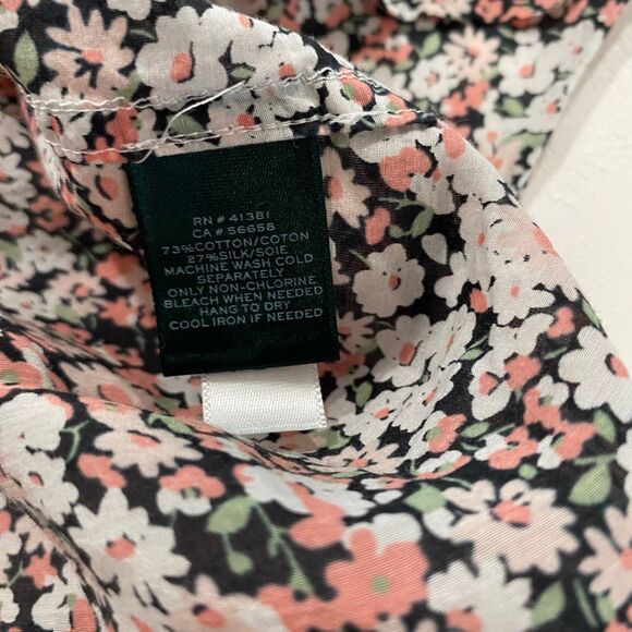 Lauren Ralph Lauren Floral Button Down Blouse 3X Women’s Pink Black White Print - Picture 6 of 7